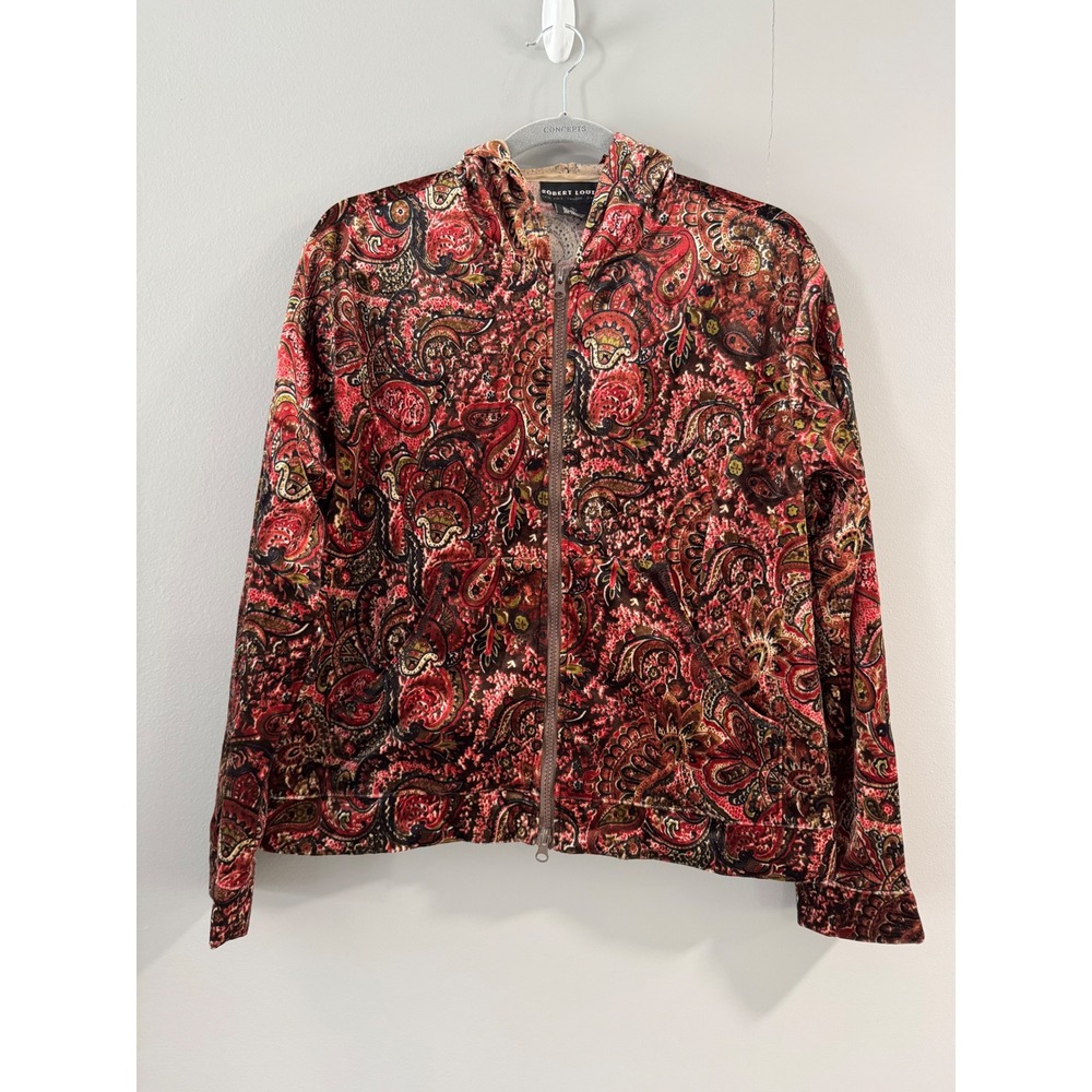 Robert Louis New York London‎ Paris Paisley Velvet Zip Up Hoodie Jacket Size L